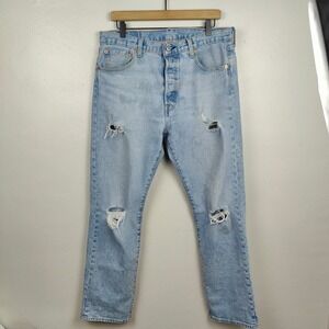 Levis 501 93‎ Jeans Mens 34x32 Distressed Light Wash Denim Preppy Classic